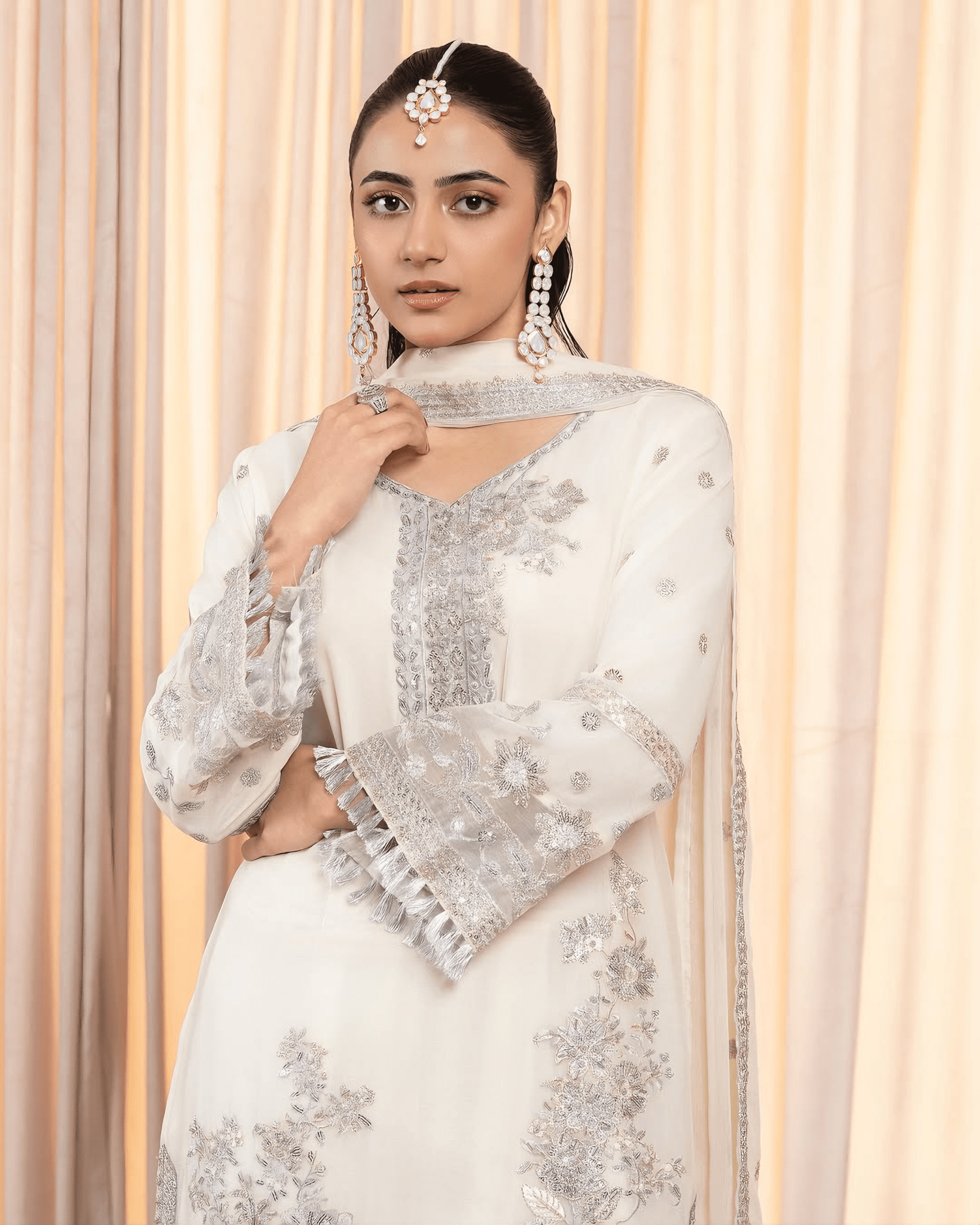 Zehra Radiance – Cream Chiffon Ensemble - Qalbi Loom
